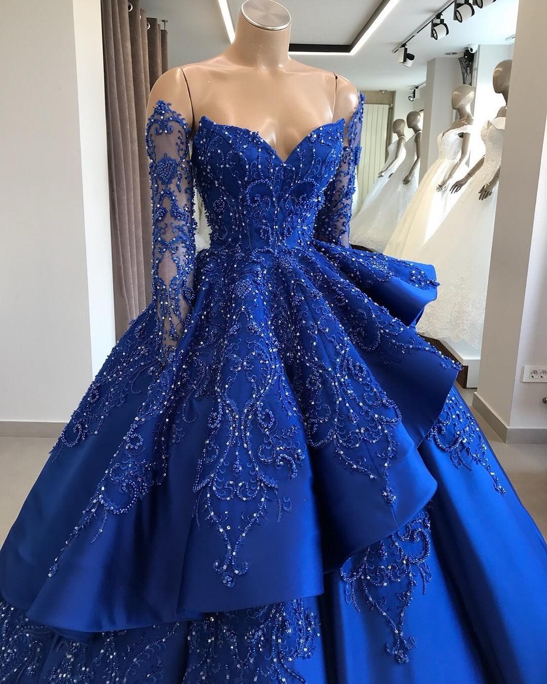 blue long dresses for prom