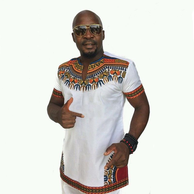 Men Black White African Dashiki Design Casual T Shirt Outfit Short