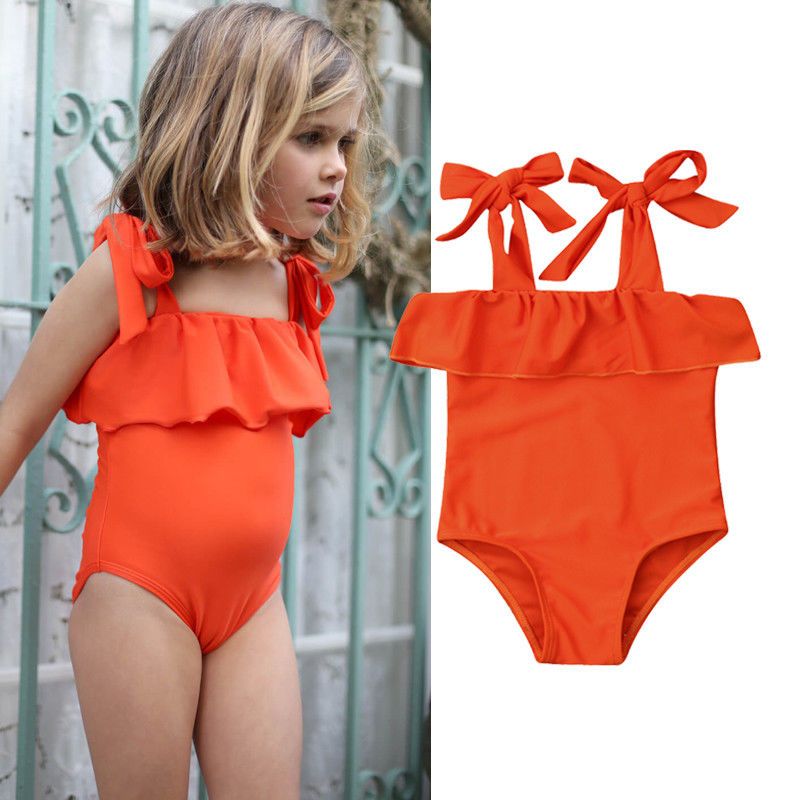 girls orange swimsuit