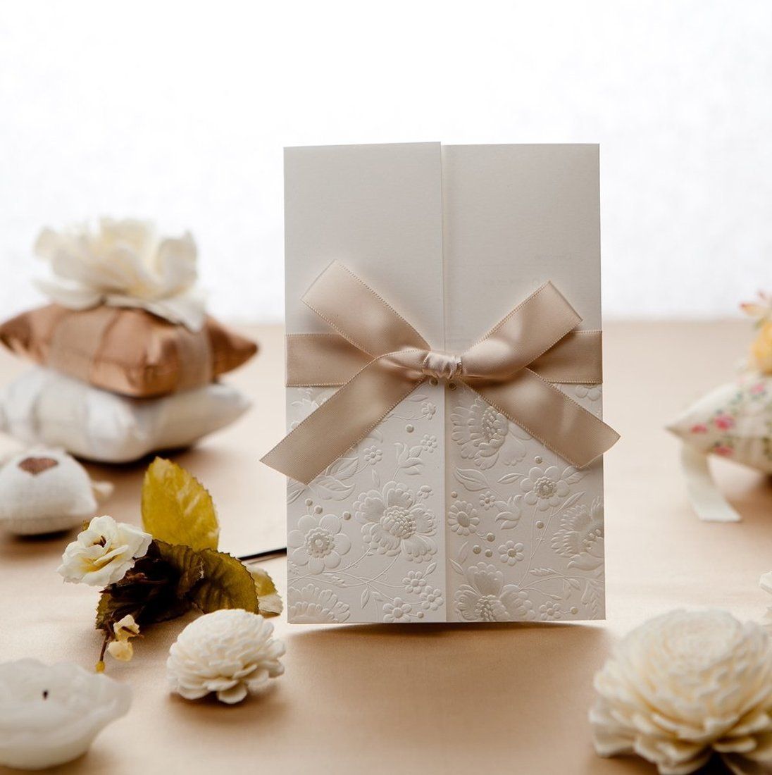 Elegant Vintage Embossed Tri Fold Wedding Invitations Cards Acrylic Birthday Card With Envelopes And Ribbon Bowknot Design T200115 Birthday Card Designs Birthday Card Free Online From Xue009 22 22 Dhgate Com