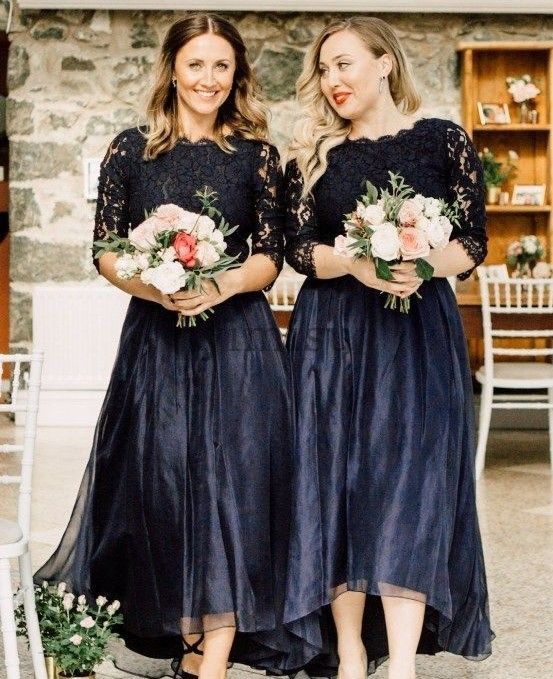 navy high low bridesmaid dress