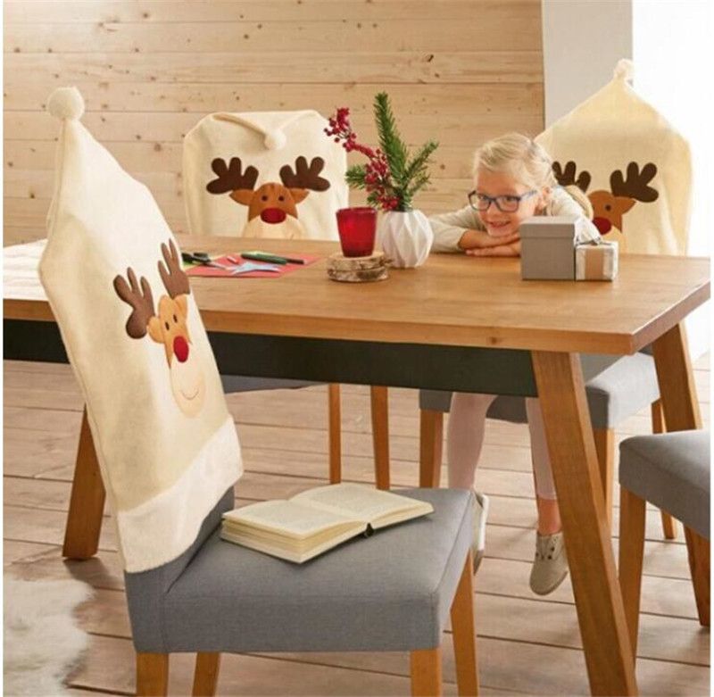 Fashion Christmas Dinner Table Party Red Hat Chair Back Covers