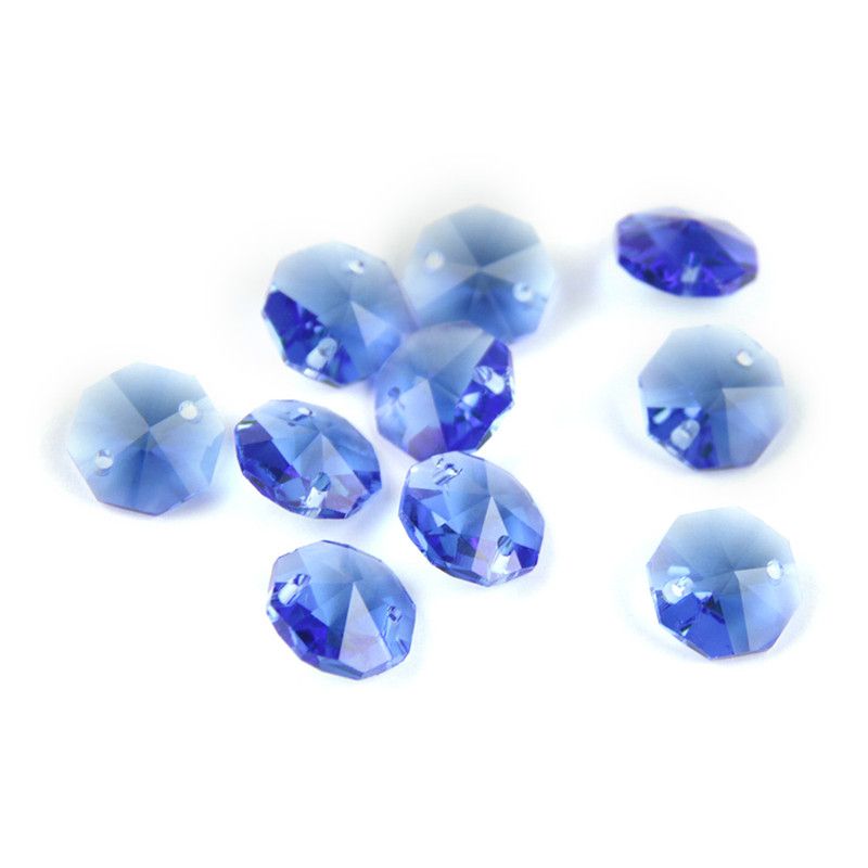 50pcs 14 mm 2 trous Octogone Verre Cristal Prism Décoration Perles Lots Rose