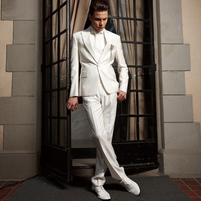 Compra Italia Marfil Satinado Trajes De Hombre Para Fiesta De Baile Trajes  De Hombre Para Boda Hombre Blazer Novio Esmoquin Traje Homme Terno  Masculino Trajes Hombre 2 Piezas Barato | Entrega Rápida