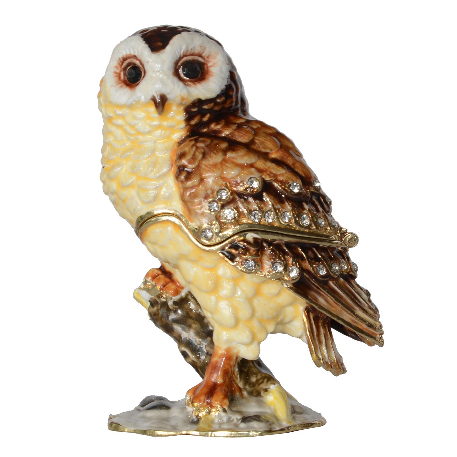Owl on Branch Jeweled Trinket Box Metal Jewelry Box Bird Figurine  Collectible Gifts