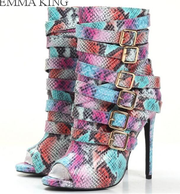 2019 Women Colorful Snake Skin Boots 