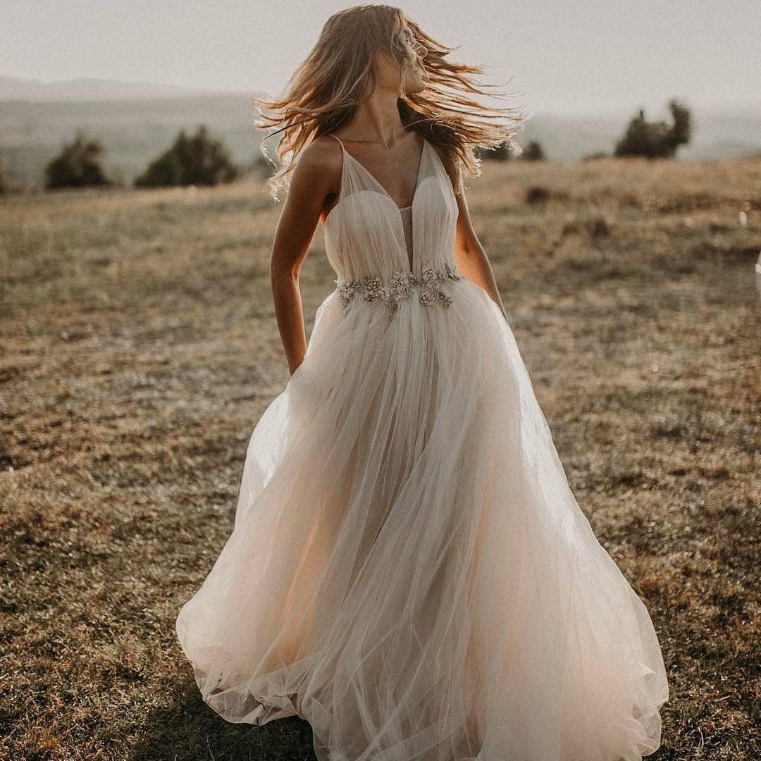 bohemian tulle wedding dress