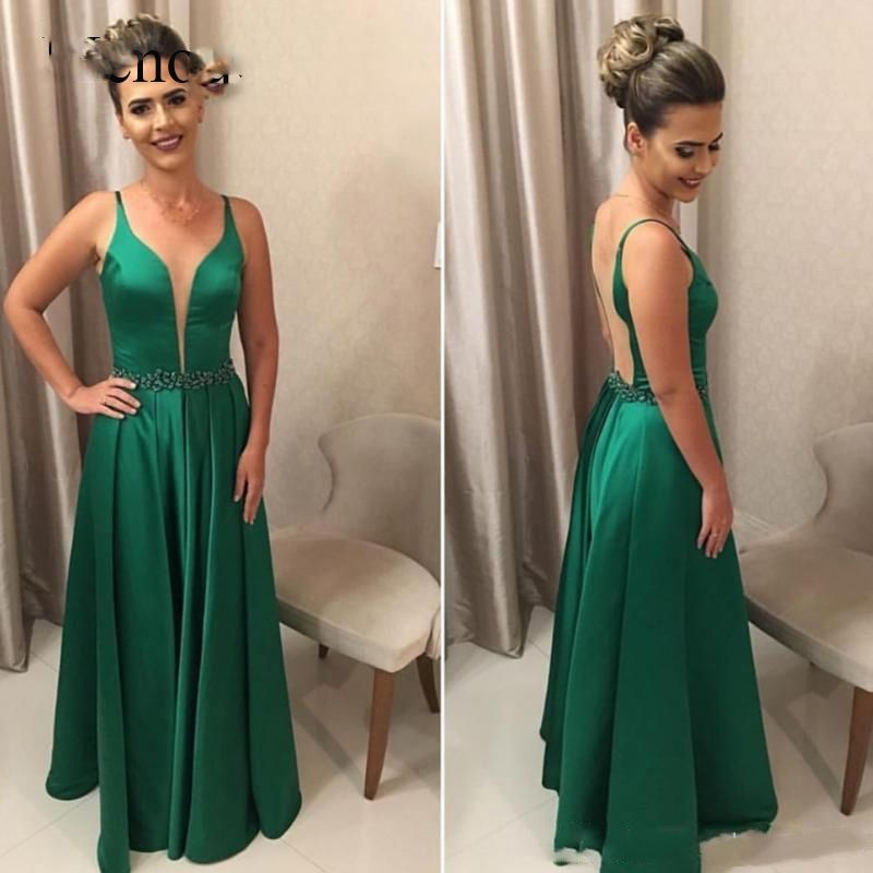 Compra 2019 Vestido De Fiesta Vestidos Elegantes De Color Verde Cuello En V  Sin Mangas Una Línea Con Cuentas Vestidos De Fiesta Vestidos Largos De  Fiesta Formales Barato | Entrega Rápida Y