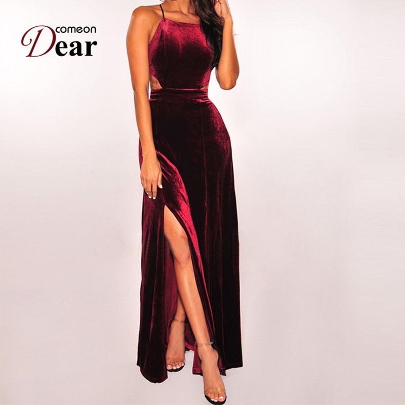 red velvet backless dress