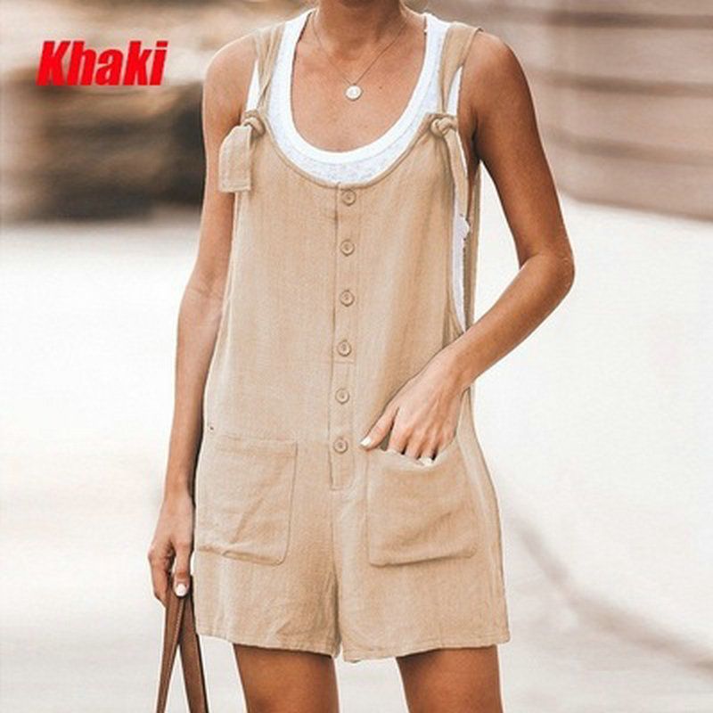 tan linen overalls