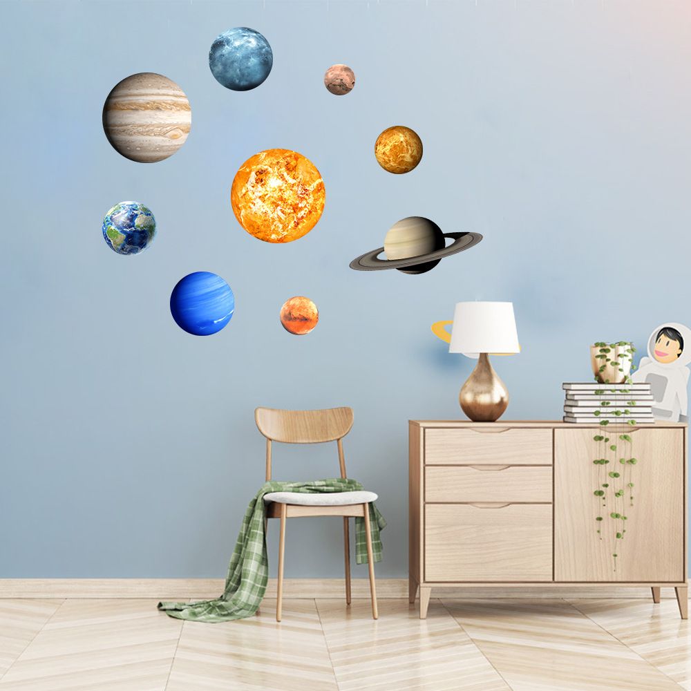 Kids Room Wall Stickers Glow In The Dark Planet Solar System Sun Earth Glowing Planets Ceiling Nursery Bedroom Wallpaper For Boys And Girls Decor Wall