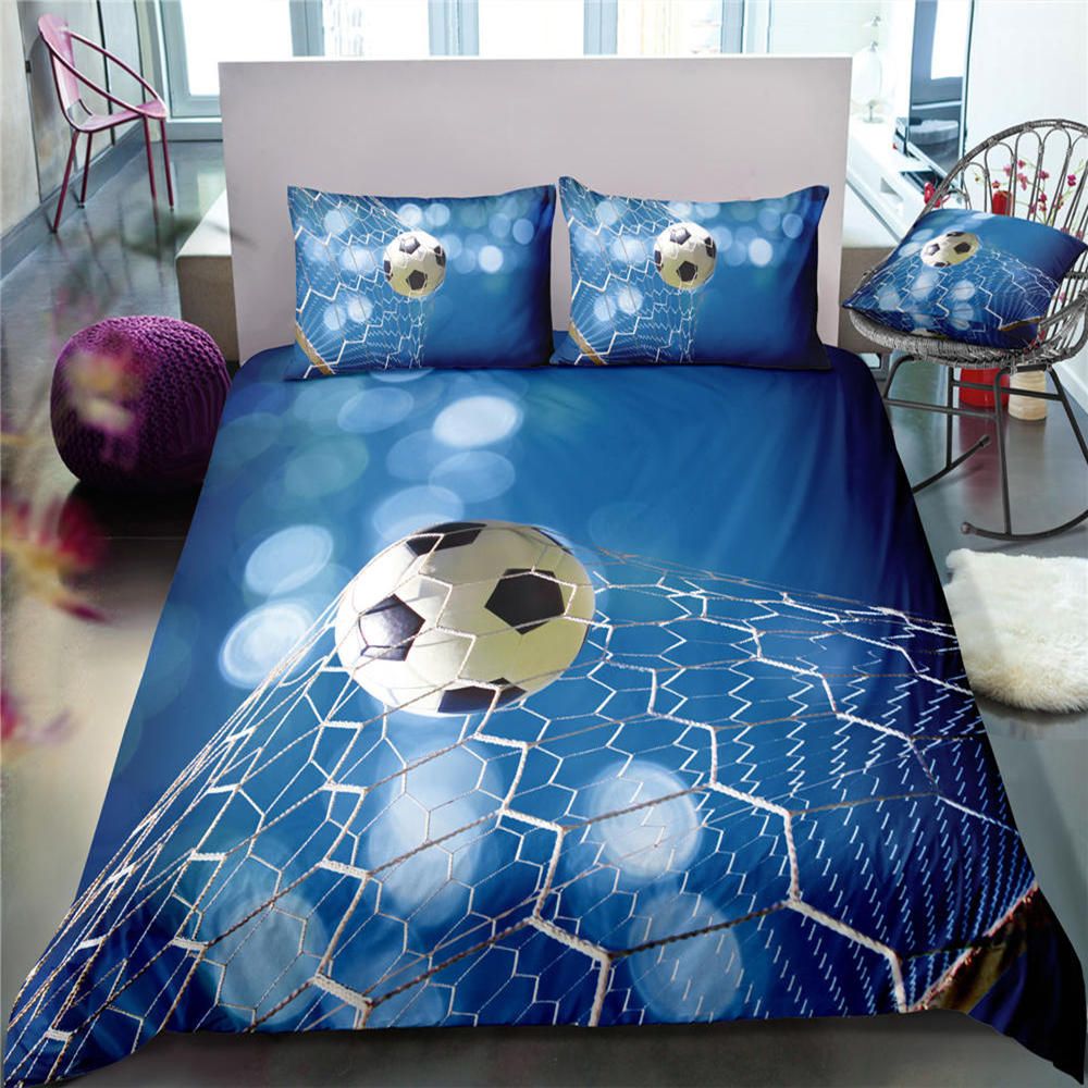 Blue Football Series Bedding Set For Boys Refreshing 3d Duvet