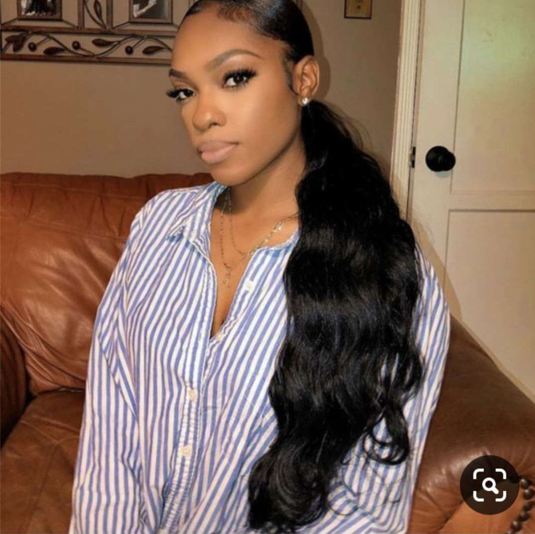 Side Part Wavy Ponytail Hairpiece Low Wet Wavy Human Hair Pony