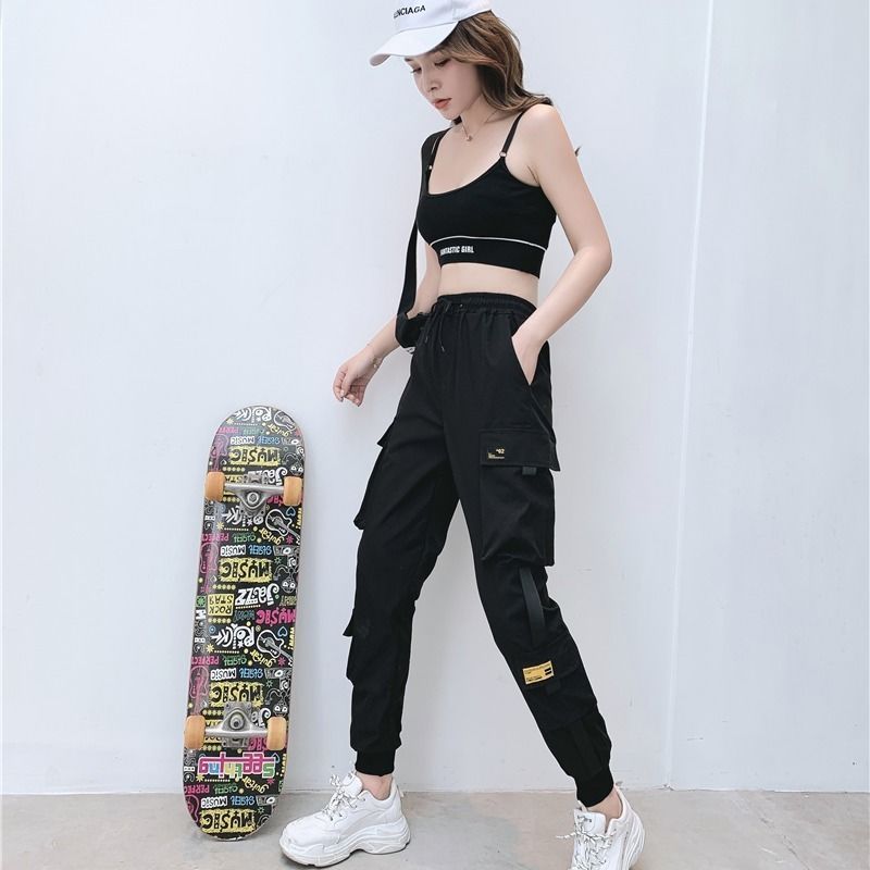 La playa guerra Cumplir Pantalones Mujeres Moda de Calle de Carga Negro altura del tobillo de la cintura Joggers Mujer La playa guerra Cumplir Pantalones Mujeres Moda de Calle de Carga Negro altura del tobillo de la cintura Joggers Mujer