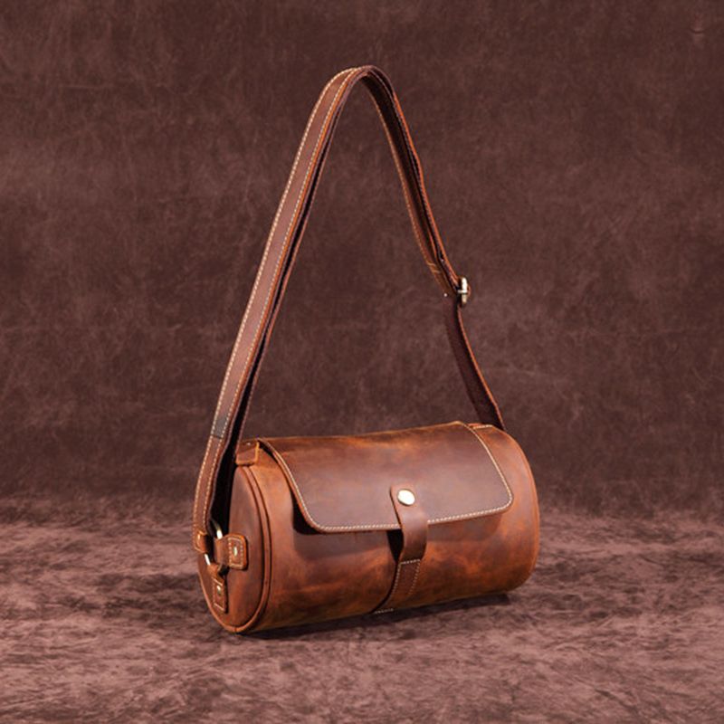Genuine Leather Men Bucket Bags Vintage Shoulder Bag Full Grain - Full Grain Leather Bag Genuine Leather Men Bucket Bags Vintage Shoulder Bag Full Grain - Full Grain Leather Bag