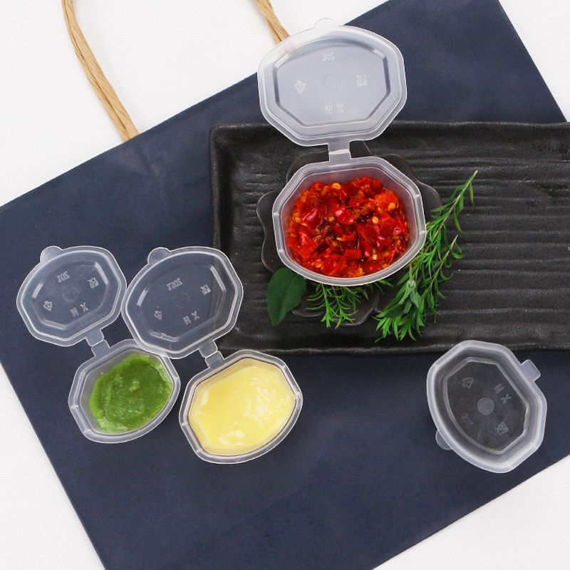 2021 Small Clear Sauce Cup Box With Lids Disposable Takeaway Containers