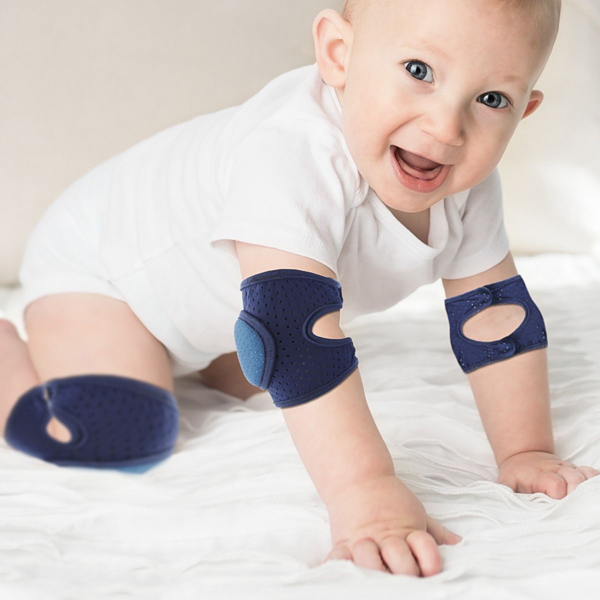 dark navy blue Toddler Kids Kneepad Protector Thickened Terry Non-Slip Safety Crawling Baby Leg Warmers Knee Pads Unisex For Child