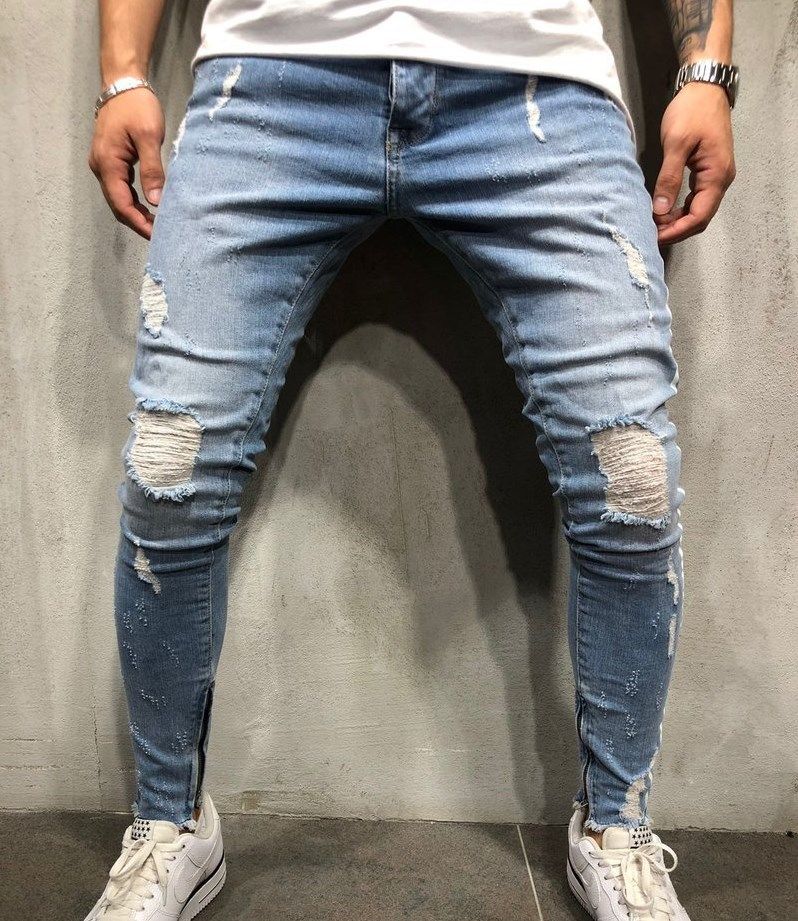 Compra 2019 Envío Gratis Top Moda Para Hombre Diseñador Jeans Rasgado  Apenado Largo Azul Claro A Rayas Pantalones Jean Barato | Entrega Rápida Y  Calidad | Es.Dhgate