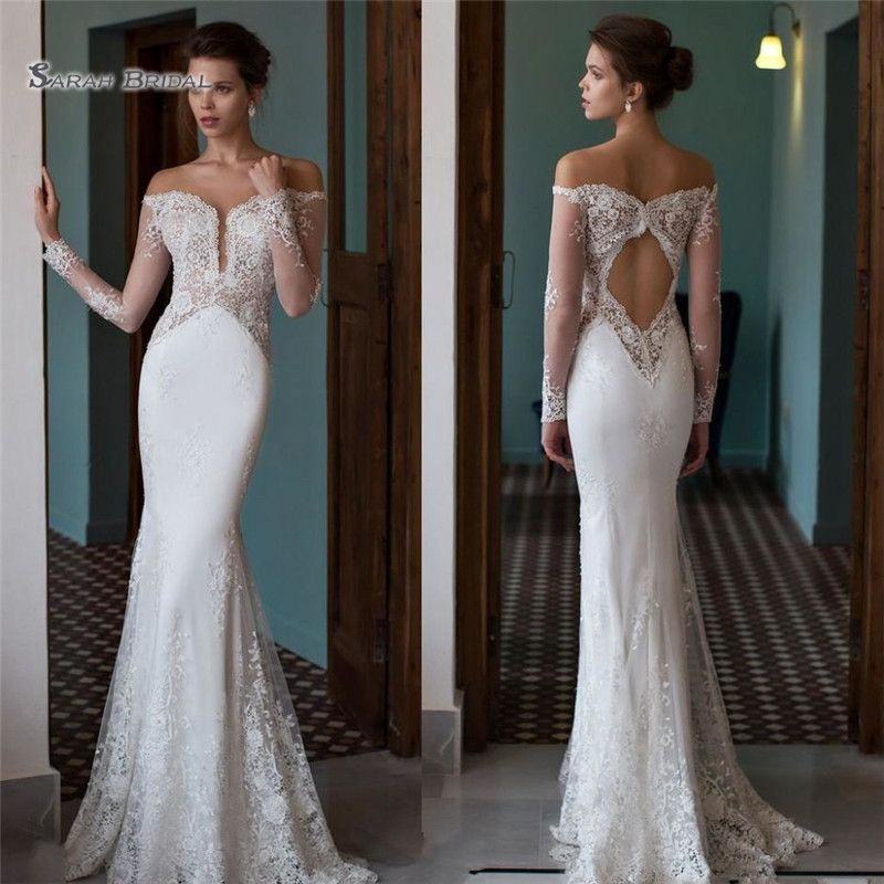 off shoulder open back wedding dress
