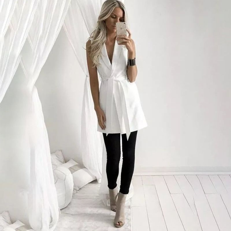 Compra Sin Mangas Con Muesca ANL Blanco Negro Chaleco Largo Blazer Blazer  Mujeres Se Visten De Verano 2019 Formal Elegante Oficina Blazer Chaleco  Chaqueta LY191216 Barato | Entrega Rápida Y Calidad | Es.Dhgate
