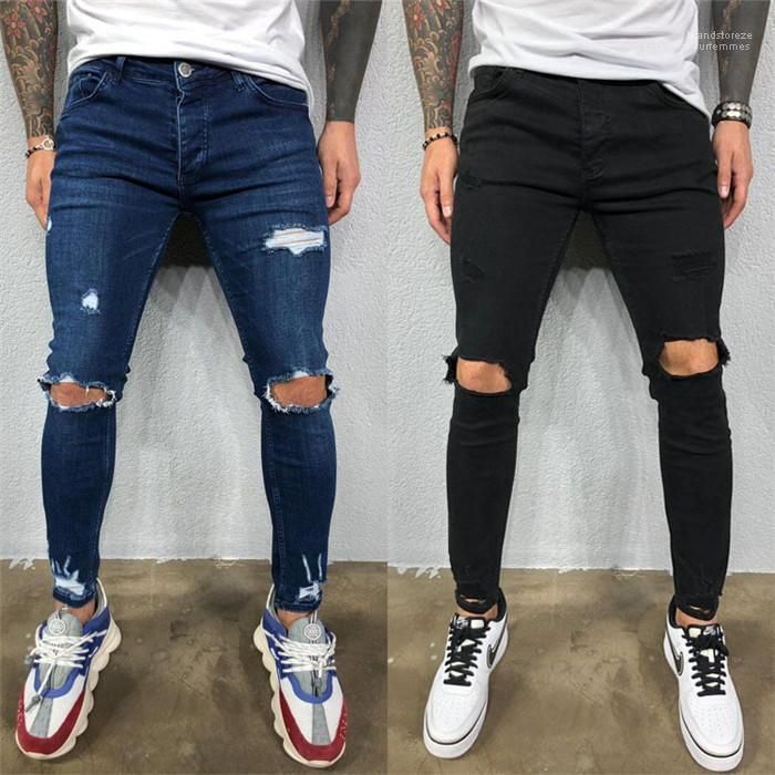 Compra Hombres Flacos Pantalones Casual Light Lavado Nuevo Estilo Rasgado  Ropa Para Hombre Agujeros De Diseño Lápiz Jeans De Moda Barato | Entrega  Rápida Y Calidad | Es.Dhgate