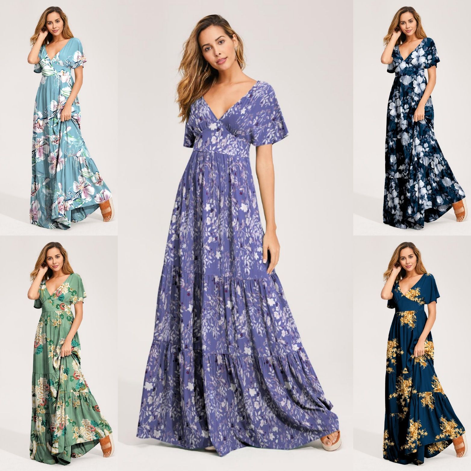 vestido longo floral branco
