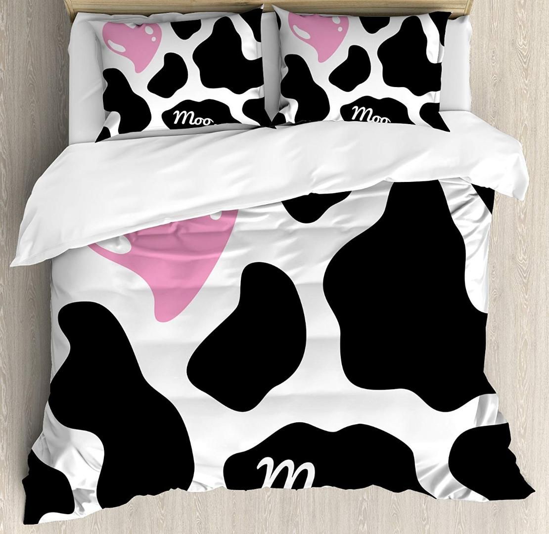 Cow Print Duvet Cover Set Queen Size Camouflage Hide Pattern Black