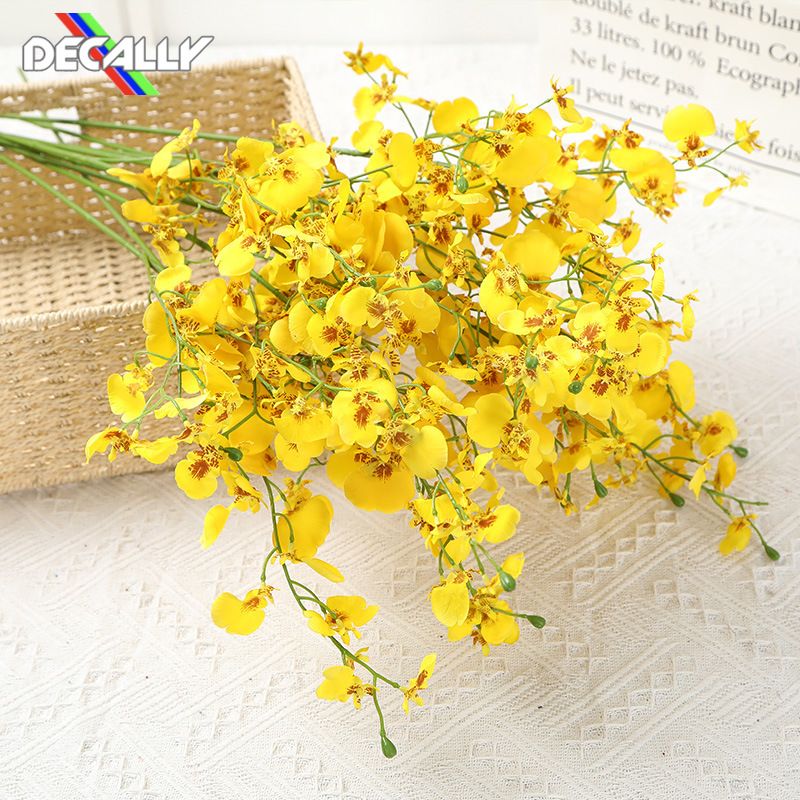 5 Pcs Grande Latex 3D Printing Orquídeas amarelas Flores artificiais  sensação da mão de simulação de