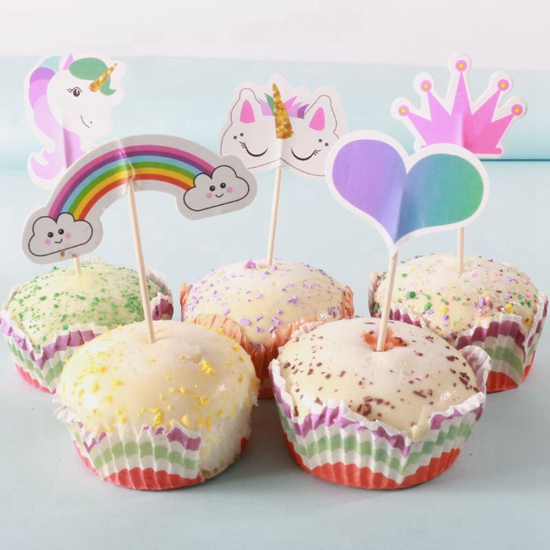 2020 Unicorn Rainbow Party Cake Cupcake Topper Cake Flags Kids