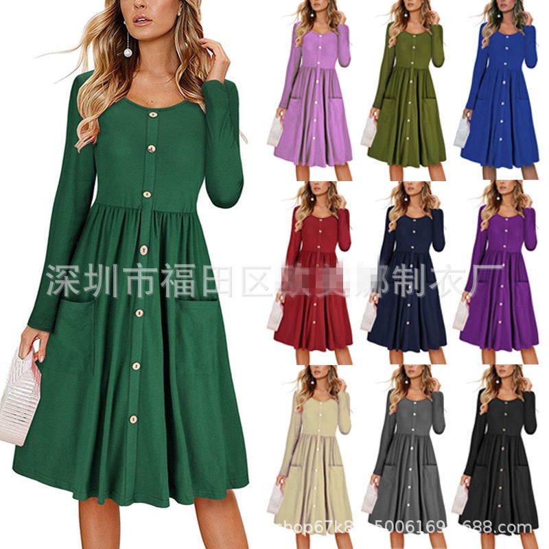 Primavera 2019 Moda para Vestidos plisados ​​Tallas grandes Color sólido Elegantes vestidos