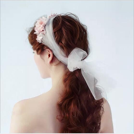 2020 Korean Bride Hair With Headdress Handmade Lace Wedding Dress