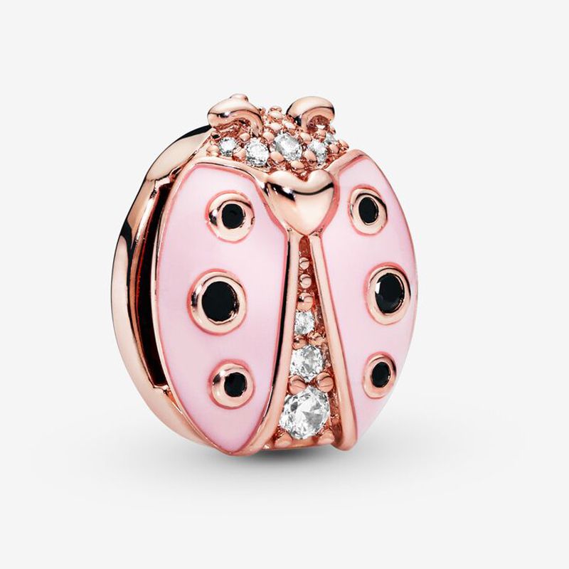 Fit Pandora Bracelet Charm Pink Ladybird Clip Auténtico Sterling Silver 925 Colgante Charms Beads European