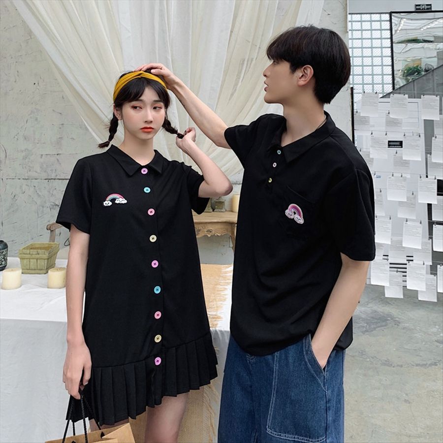 couple dress and polo shirt