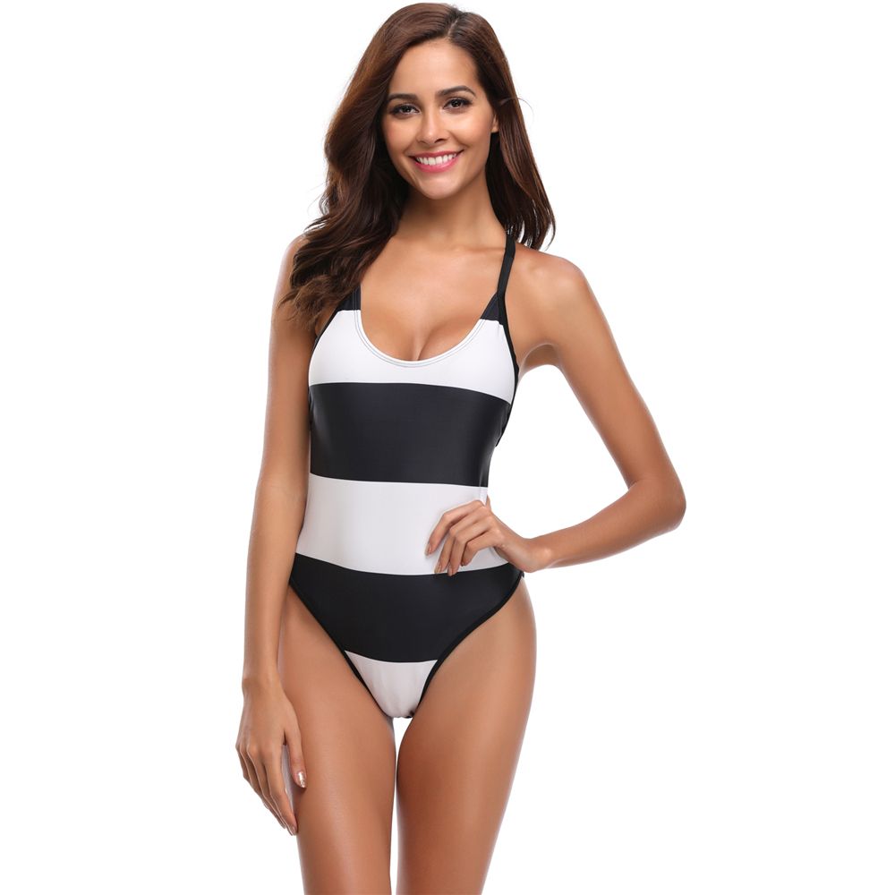 black and white striped swimwear