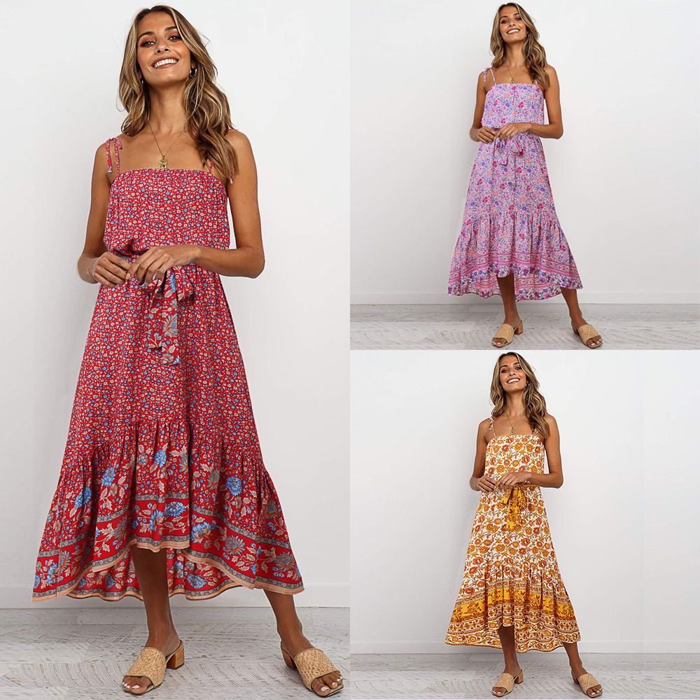 Boho Women Sleeveless Maxi Dress Summer Beach Evening Cocktail