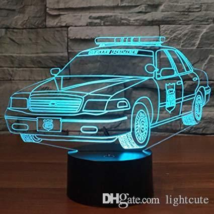 Police Car 3d Night Light Optical, Police Table Lamp