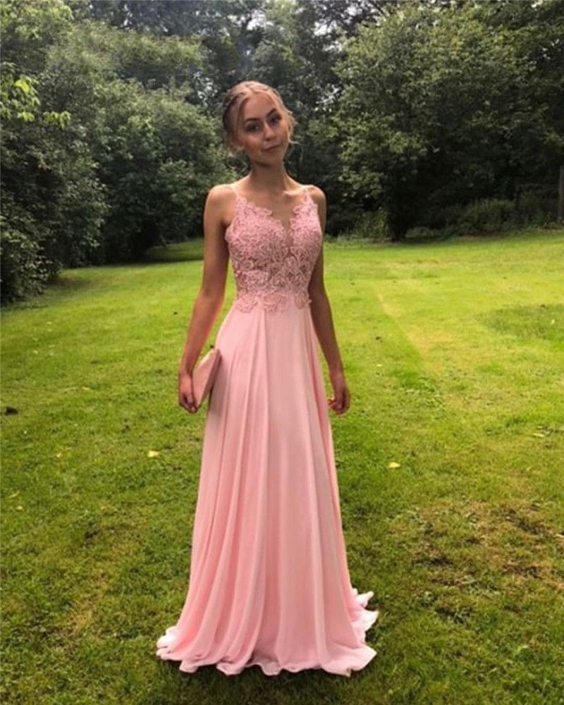 Flowing Chiffon Pink Prom Dresses For 