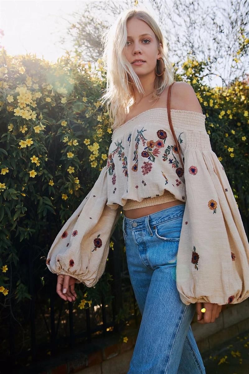 Compra Boho Corta Blusa De Flores Bordado Atractivo 2020 Del Hombro Camisas  De Manga Larga Blusa Del Verano Mujeres Elegantes Blusas Blusas Hippie  Barato | Entrega Rápida Y Calidad | Es.Dhgate