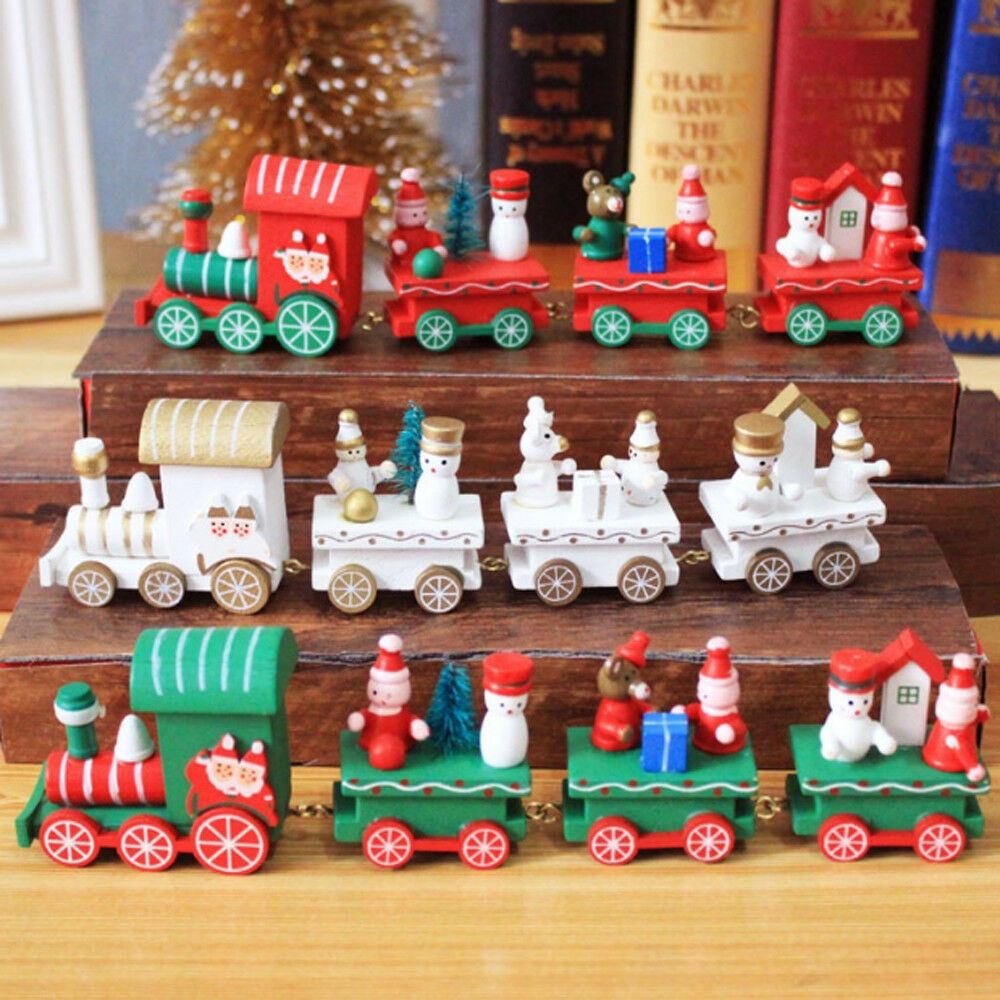 Christmas Wooden Train Decoration Christmas Cute Wooden Carriage Train