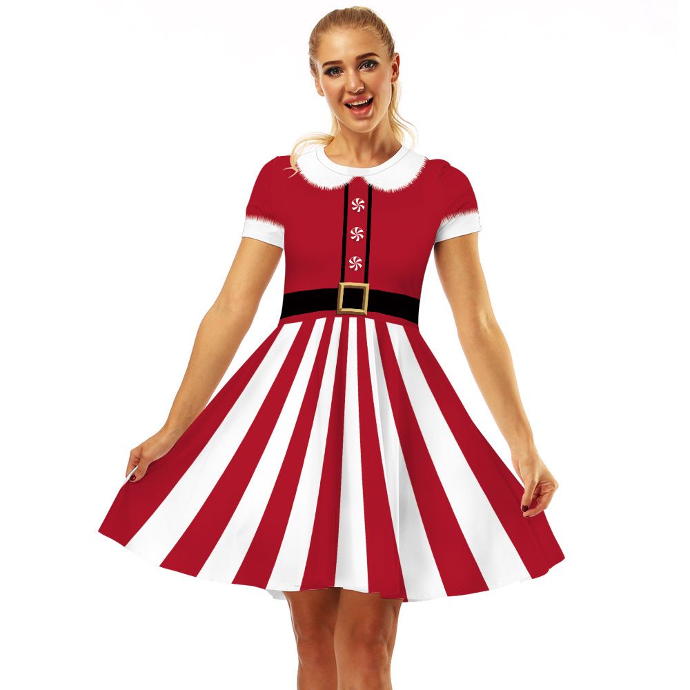 Christmas Dress Half Sleeve Santa Claus Cosplay Party Dress For Girl ...