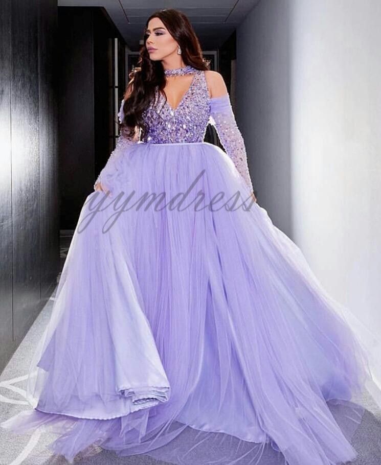 Lavender Prom Dresses 2019 V Neck Long 