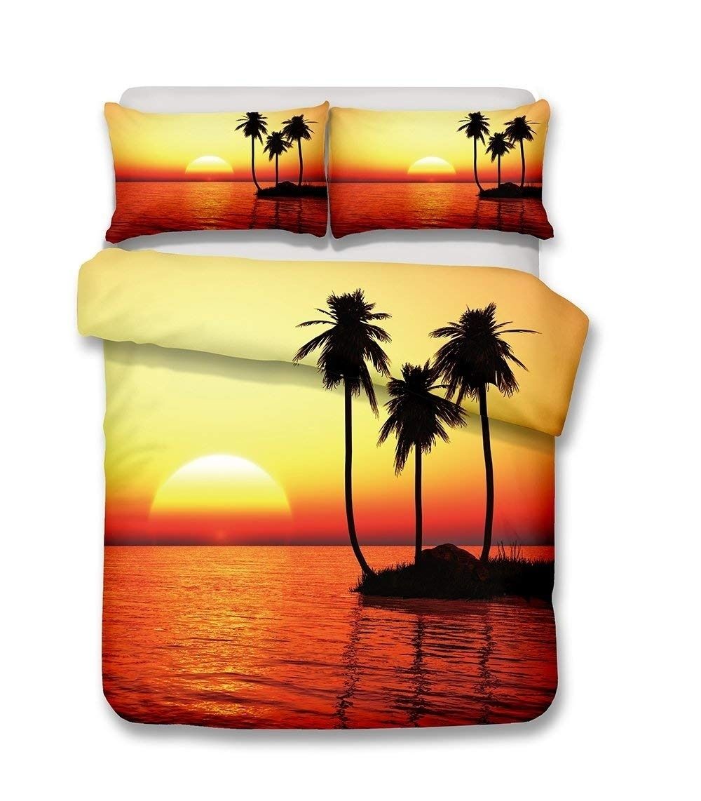 Beautiful Beach Scenery And Coconut Tree Series Bedding Set Print
