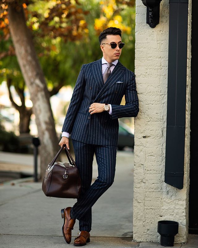 Pinstripe Two Pieces Groom Suit Mens 