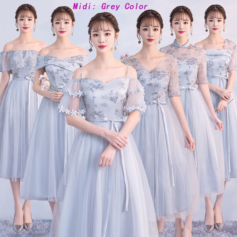 grey midi bridesmaid dresses