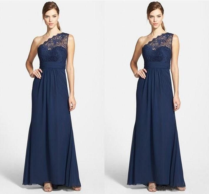 one shoulder navy bridesmaid dress