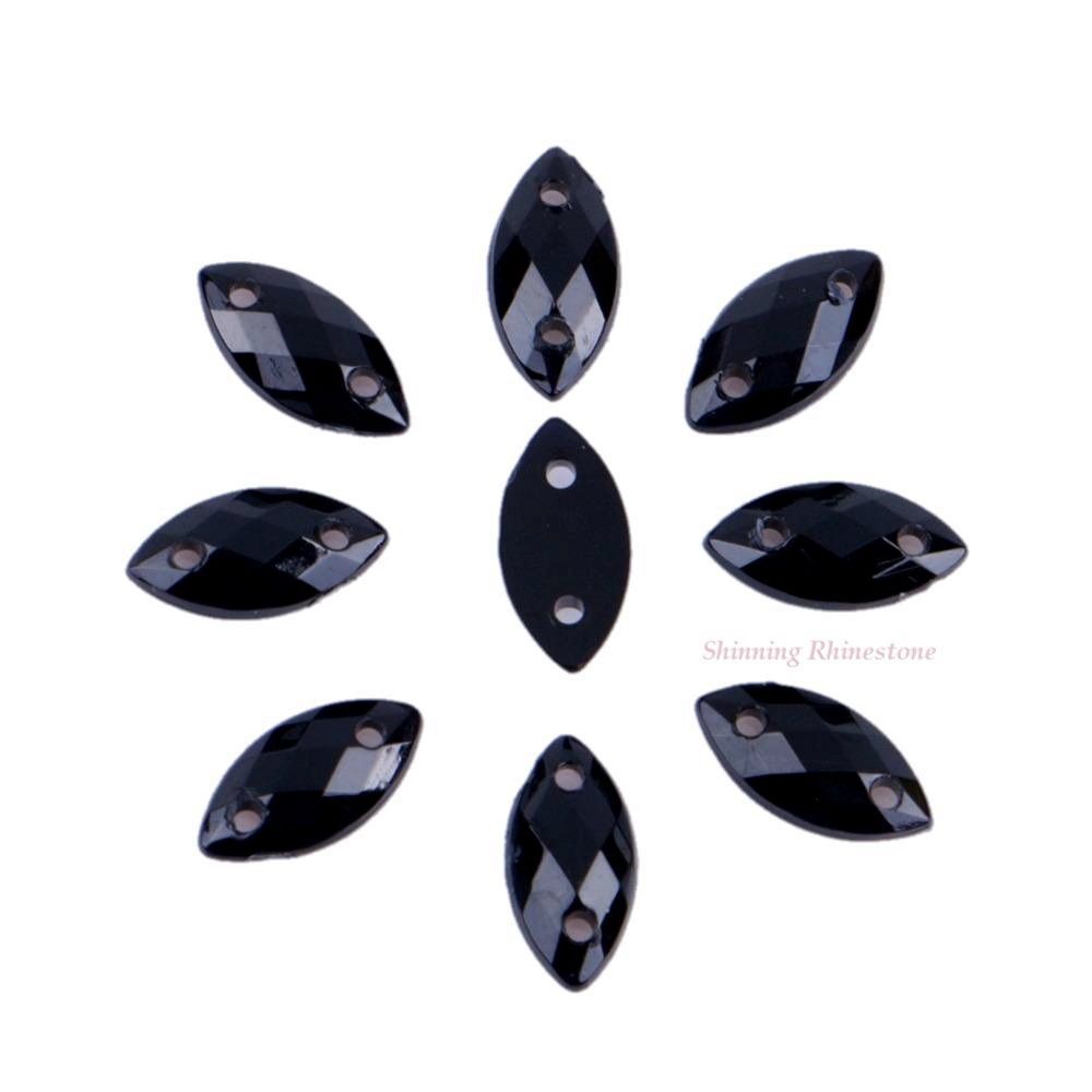 Horse Eye/Leaf Acrylic Black Rhinestones Flatback Sewing Teardrop Beads  With 2 Holes 6x12mm From Fuyu8, $12.82