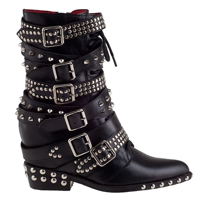 Hot Sale Black Rivets Studs Womens Leather Ankle Boots Runway Fashion Spikes Short Motorcycle