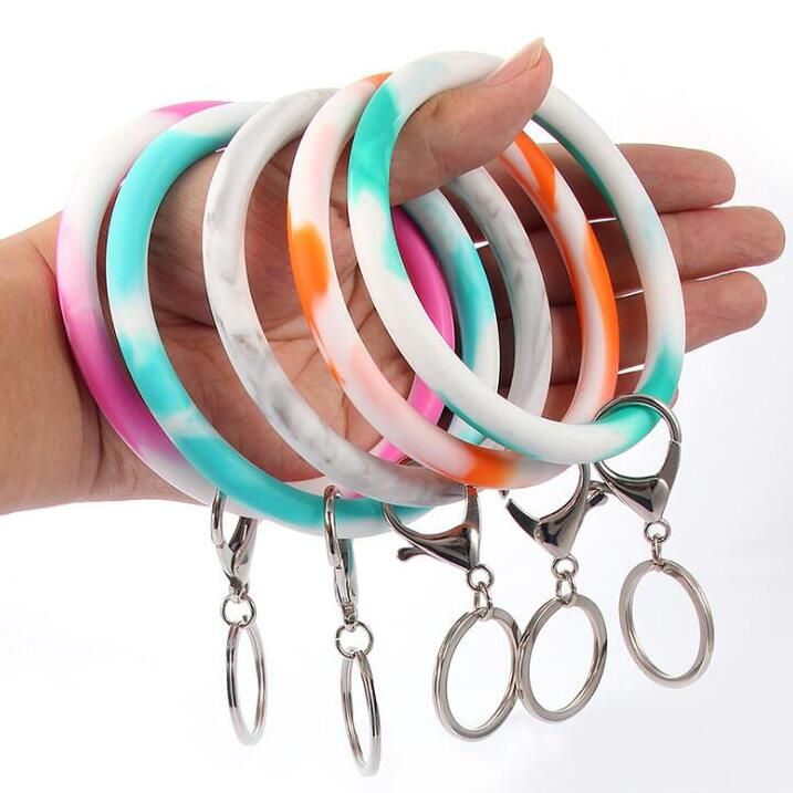 Wrist Key Chain Camouflage Silicone Bracelet Key Ring Round Circle