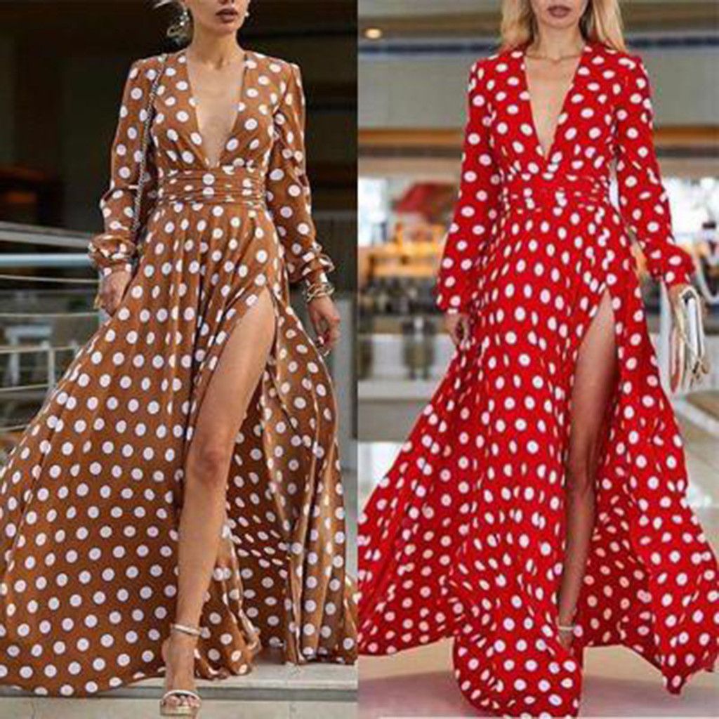 sexy wave point evening maxi dress