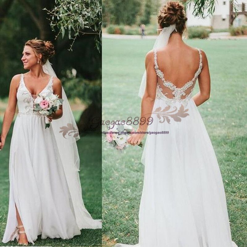 Discount 2019 Western Country Wedding Dresses Lace Chiffon Modest